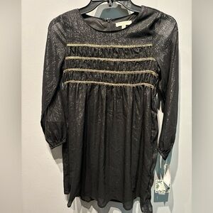 Chelsea & Violet Black Gold Trim-shimmer Dress Long‎ Sleeve SzM  NWT Holiday